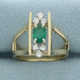 Emerald And Diamond Ring In 14k Yellow Gold