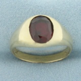 Mens Vintage Lab Ruby Ring In 10k Yellow Gold
