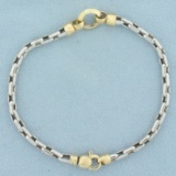 Two Tone Designer Cable Link Bracelet In 14k White And Yellow Gold