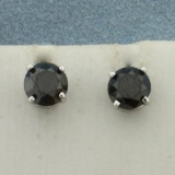 Black Diamond Stud Earrings In 14k White Gold
