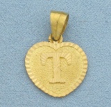 T Initial Monogram Heart Pendant In 21k Yellow Gold