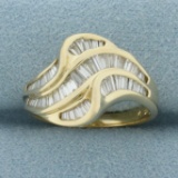 Baguette Diamond Wave Design Ring In 14k Yellow Gold