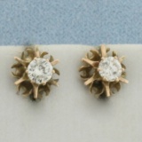 Vintage Diamond Buttercup Stud Earrings In 14k Yellow Gold