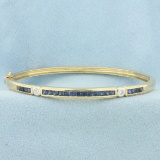 Sapphire And Diamond Hinged Bangle Bracelet In 14k Yellow Gold