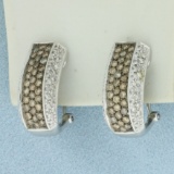 Chocolate And White Pave Diamond Earrings In 14k White Gold