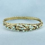 Antique Enamel Hinged Opal Bangle Bracelet In 14k Yellow Gold