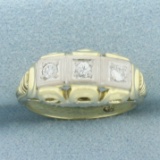 Vintage Filigree Three Stone Diamond Ring In 14k Yellow Gold