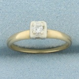 Vintage Diamond Solitaire Promise Ring In 14k Yellow Gold