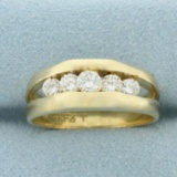 Mens Five Stone Diamond Ring In 14k Yellow Gold