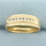 Mens Diamond Wedding Band Ring In 14k Yellow Gold