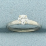 Vintage Diamond Solitaire Engagement Ring In 14k White Gold