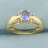 Tanzanite And Diamond Ring In 14k Yellow Gold