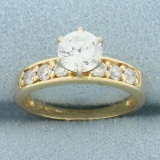 Cz Engagement Ring In 14k Yellow Gold