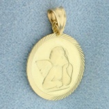Angel Cherub Medallion Pendant In 14k Yellow Gold