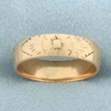 Antique Hand Etched Wedding Band Ring In 14k Rose Gold
