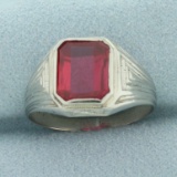 Mens Vintage Lab Ruby Ring In 10k White Gold