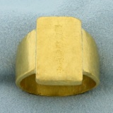 Mens Antique Chinese Bar Ring In 24k Yellow Gold