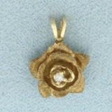 Diamond Rose Flower Pendant In 14k Yellow Gold