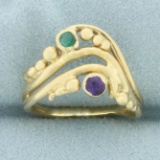 Antique Emerald And Amethyst Ring In 14k Yellow Gold
