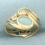 Vintage Opal And Diamond Ring In 10k Yellow Gold
