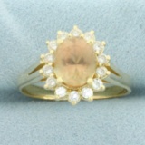 Golden Citrine And Diamond Halo Ring In 14k Yellow Gold