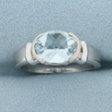 Aquamarine And Diamond Ring In 14k White Gold