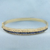 Sapphire And Diamond Hinged Bangle Bracelet In 14k Yellow Gold