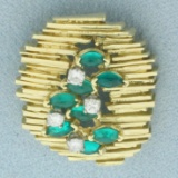 Designer Emerald And Diamond Pendant Or Slide In 18k Yellow Gold