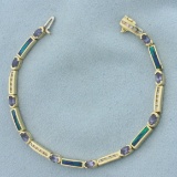 Tanzanite, Diamond, And Opal Inlay Bracelet In 14k Yellow Gold