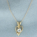 Aquamarine And Diamond Heart Necklace In 14k Yellow Gold