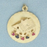 Engravable Ruby And Sapphire House Charm In 14k Yellow Gold