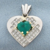 Emerald And Diamond Heart Pendant In 14k White Gold