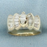 Vintage Marquise Diamond Engagement Ring In 14k Yellow Gold