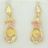 Harley Davidson Tri Color Butterfly Dangle Earrings In 10k Yellow, Green, And Rose Gold