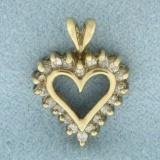 Vintage Diamond Heart Pendant In 10k Yellow Gold