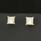 Princess Diamond Stud Earrings In 14k Yellow Gold