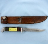 Vintage West Cut Western Cutlery Fixed Blade Knife With Sheath