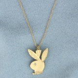 Vintage Diamond Playboy Bunny Necklace In 14k Yellow Gold