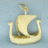 Viking Ship Charm Or Pendant In 14k Yellow Gold