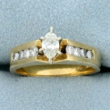 Vintage Diamond Marquise Engagement Ring In 14k Yellow Gold