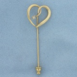Vintage Diamond Heart Pin In 14k Yellow Gold