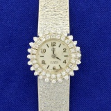 Vintage Womens 1960s Swiss Windup Diamond Watch In Solid 18k White Gold