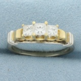 Princess Diamond Three Stone Wedding Or Anniversary Ring In 14k Yellow And White Gold