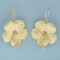 Diamond Cut Hibiscus Flower Drop Earrings In 14k Yellow Gold