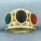 Scarab Three Stone Ring In 14k Yellow Gold