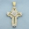 Unique Large Diamond Cross Pendant In 14k Yellow And White Gold