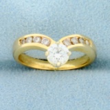 V Shaped Diamond Ring In 14k Yellow Gold