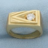 Mens Solitaire Diamond Statement Ring In 14k Yellow Gold