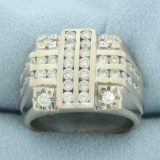 Mens Channel Set Diamond Statement Ring In 14k White Gold
