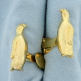 Heavy Solid Penguin Cufflinks In 18k Yellow Gold